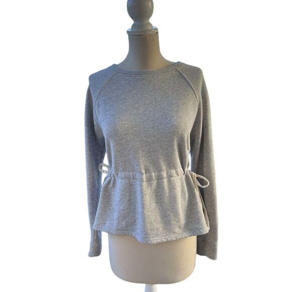 Athleta‎ Grey Drawstring Waist Sweatshirt Peplum Long Sleeve Athletic Top Medium - Picture 1 of 6